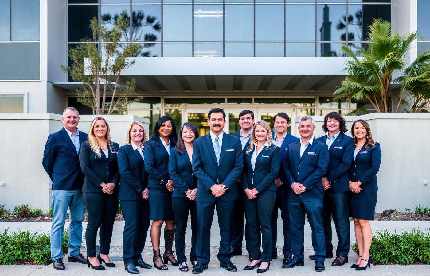 Professional facilities management team outside a commercial property